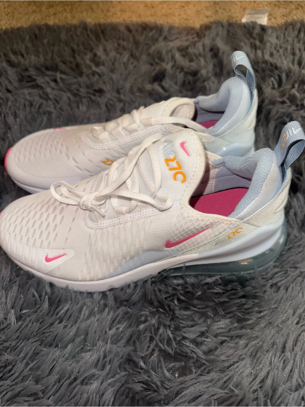 Nike air max 270 sneakers in white pink and orange.